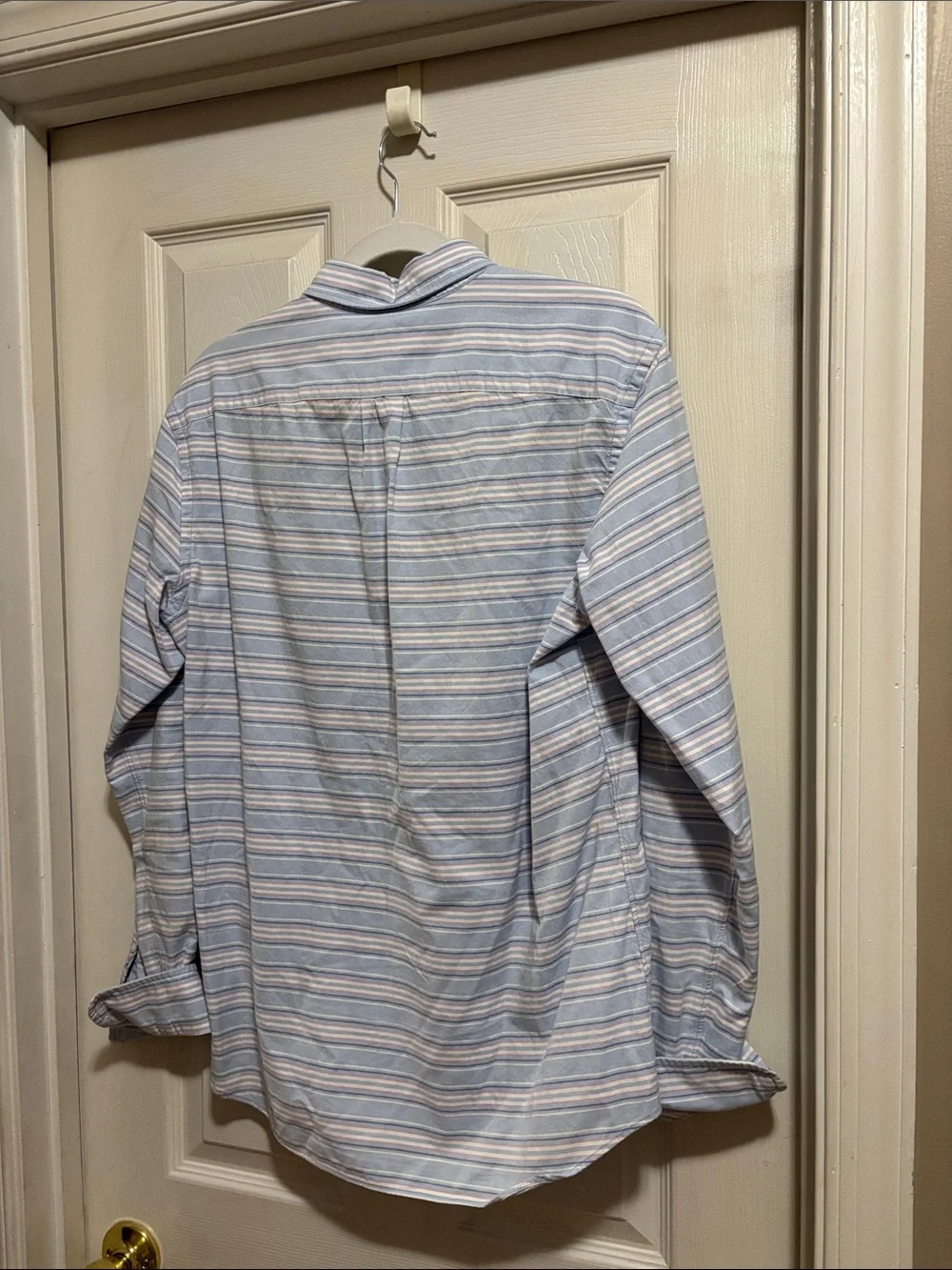 J. Crew Men's Light Blue and White Striped Button-Down Shirt